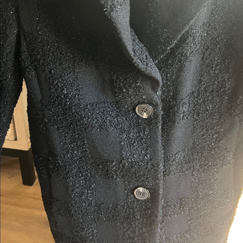 Tahari Women's Classic Black Plaid/Shimmer Pea Coat - Picture 7 of 7